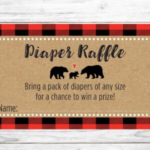 Lumberjack Buffalo Plaid Baby Shower Diaper Raffle Cards - 24 count