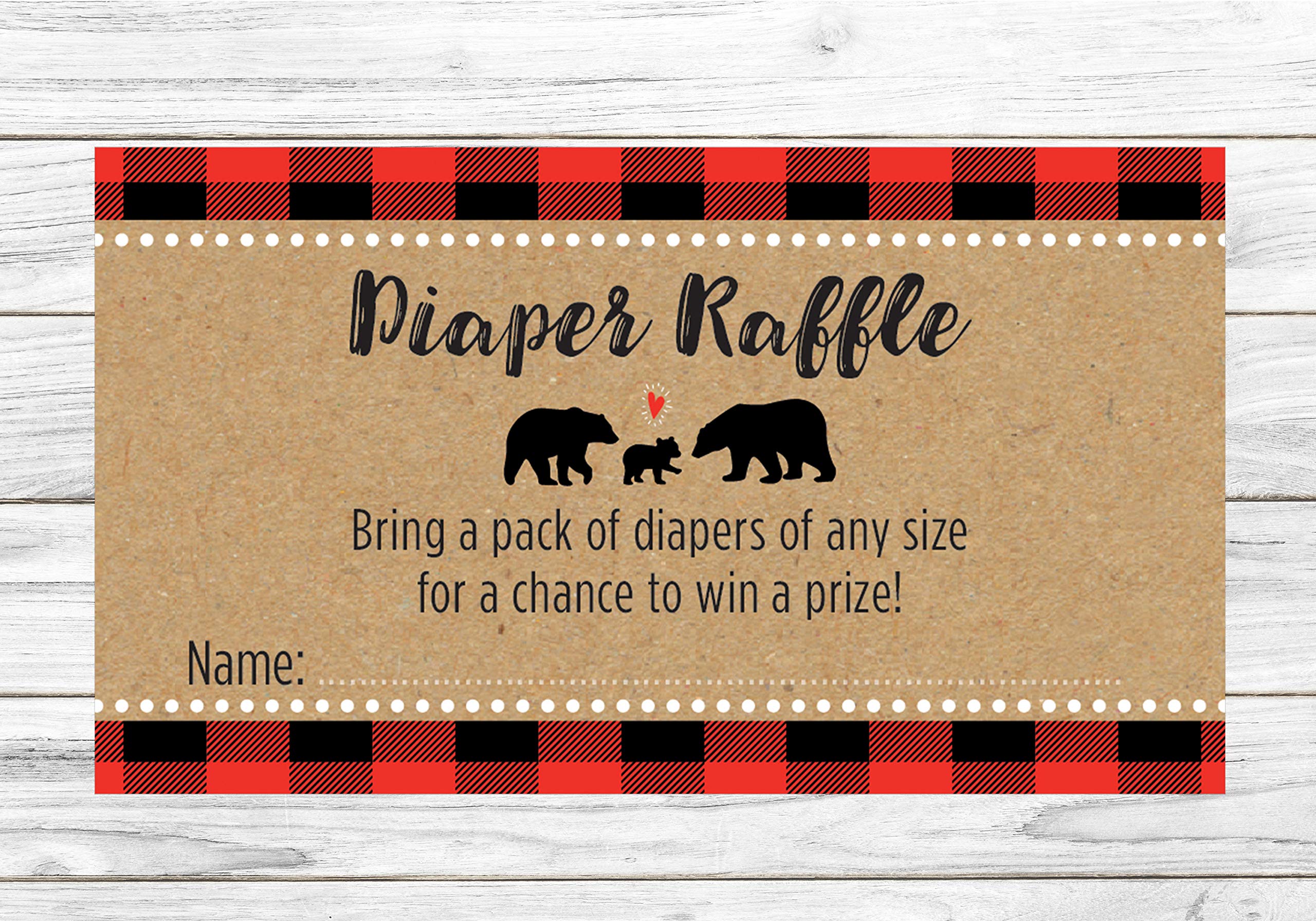 Lumberjack Buffalo Plaid Baby Shower Diaper Raffle Cards - 24 count