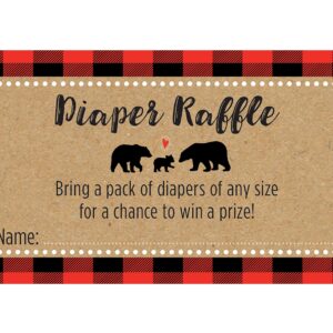 Lumberjack Buffalo Plaid Baby Shower Diaper Raffle Cards - 24 count