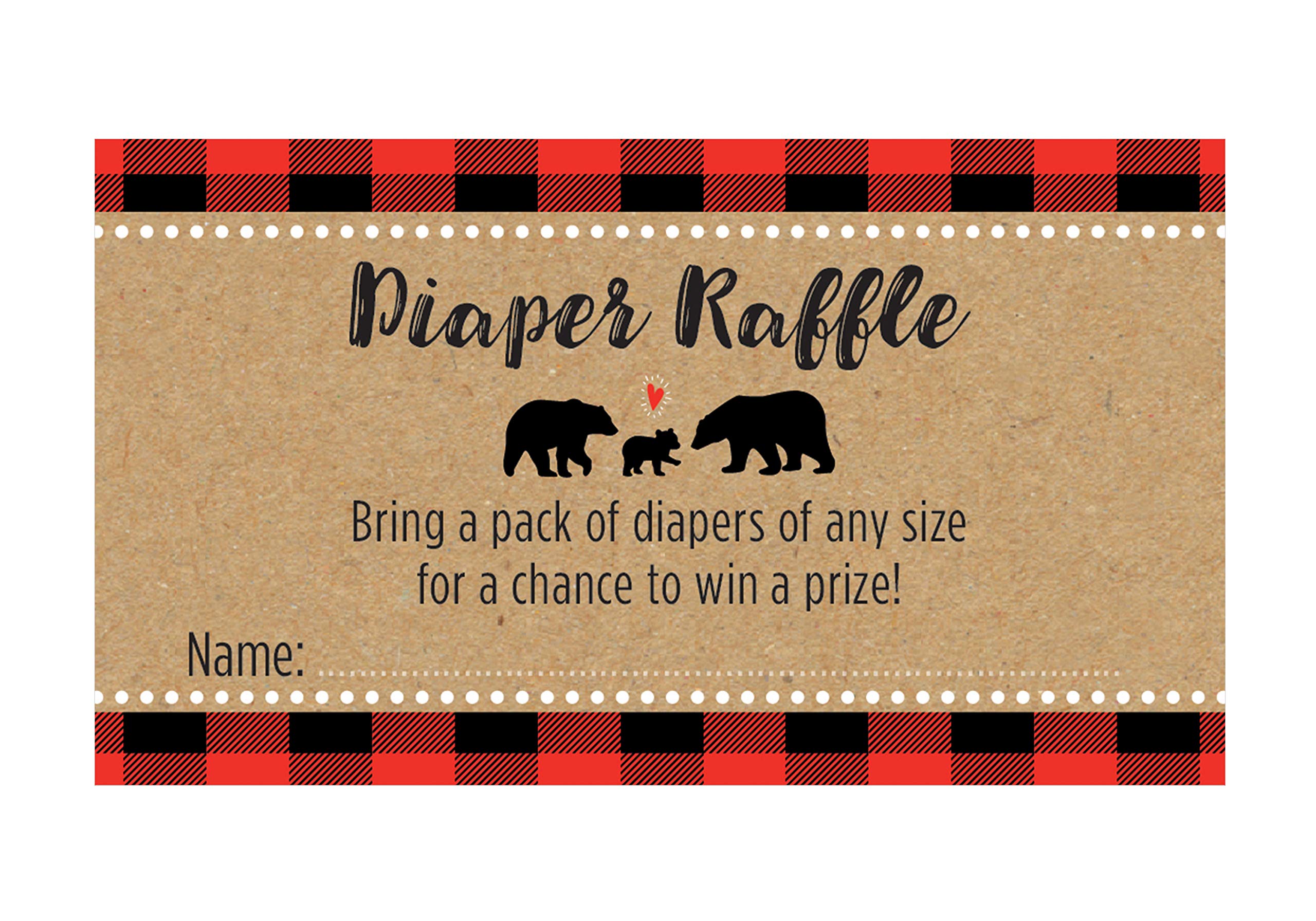 Lumberjack Buffalo Plaid Baby Shower Diaper Raffle Cards - 24 count