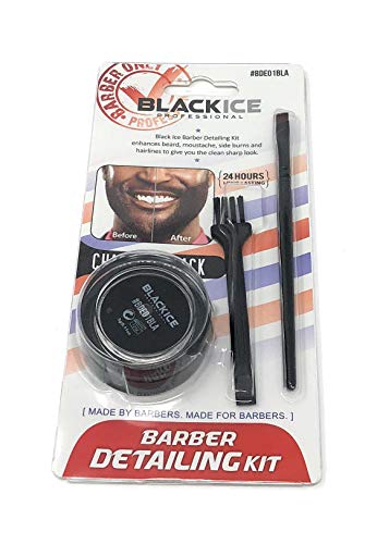 Black Ice Barber Detailing Kit Enhance Beard Mustache Sharp Hairline Brush Color (Charcoal Black)