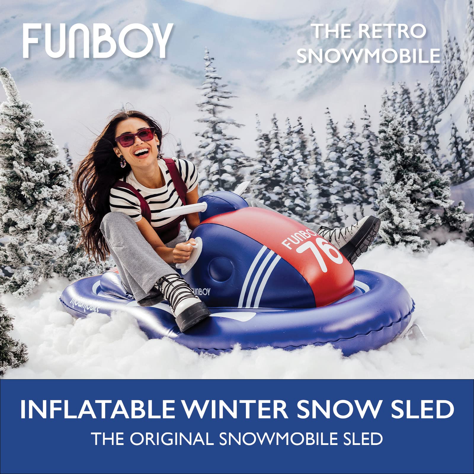 FUNBOY Winter Fun Inflatable Snowmobile, Single, Retro Single