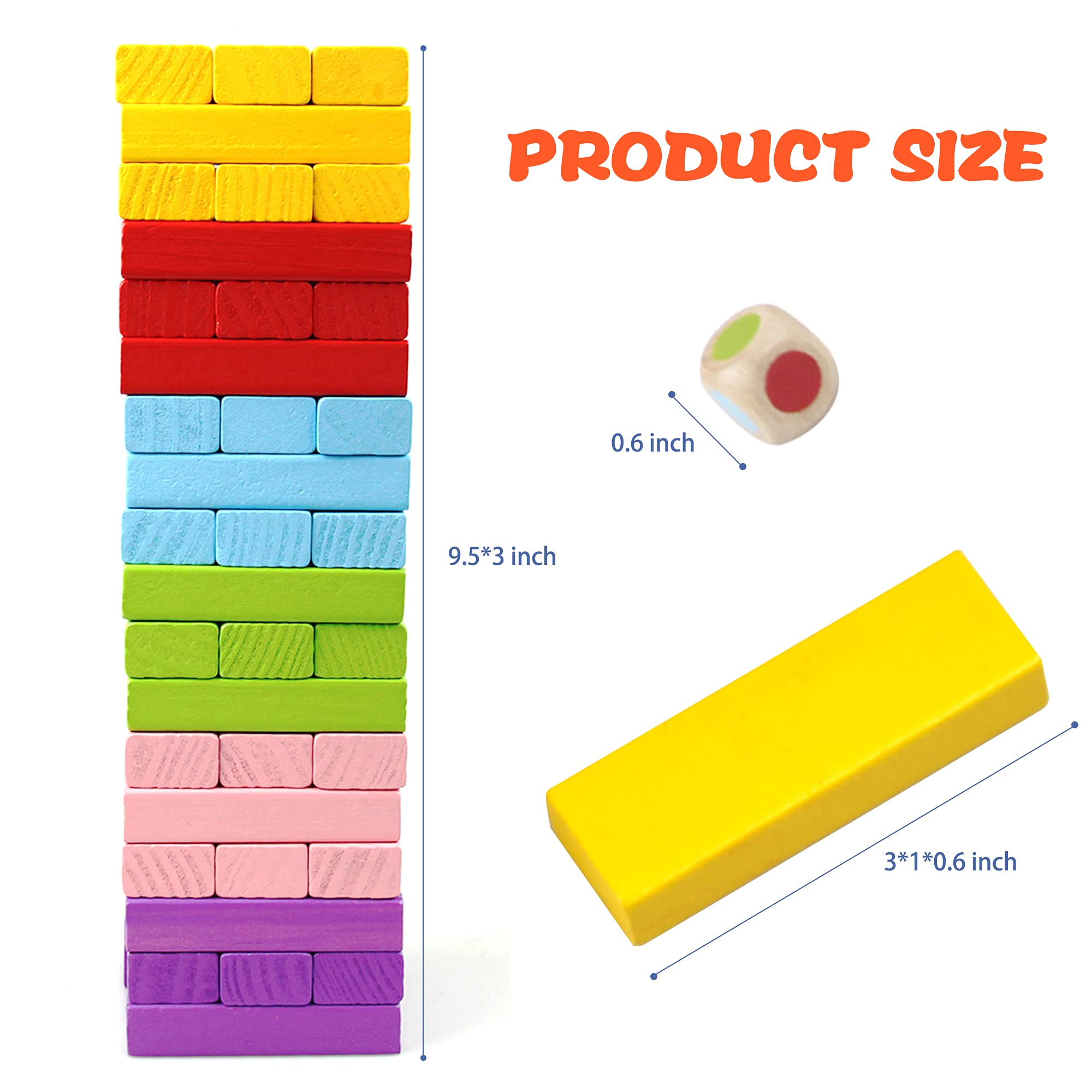 Gentle Monster Wooden Colorful Stacking Board Games Builing Blocks for Kids Boys Girls, 54 Pcs Wood Balancing Blocks Montessori Toy Gift for Kids, Classic Game for Party with Storage Bag