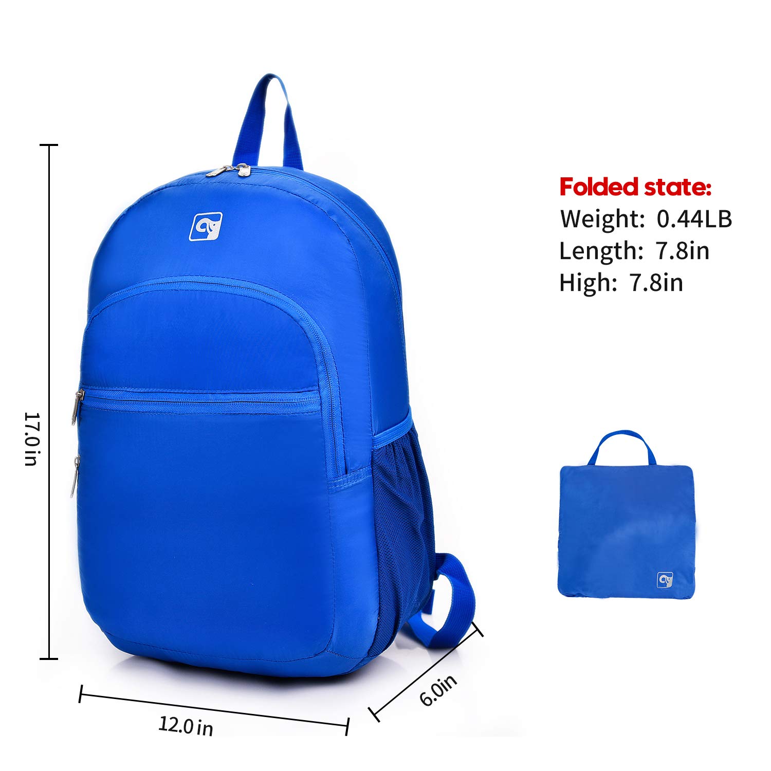 Lightweight Packable Durable Backpack Water Resistant Small Handy Travel Hiking Daypack for Men Women, Blue