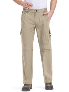 hiking pants for men convertible zip off boy scout quick dry lightweight cargo travel safari pants (6088 khaki 38)