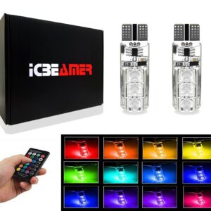 ICBEAMER T10 194 168 w5w RGB LED Remote Atmosphere light Bulbs Strobe 16 Colors Replace Map/Dome/License Plate/Parking