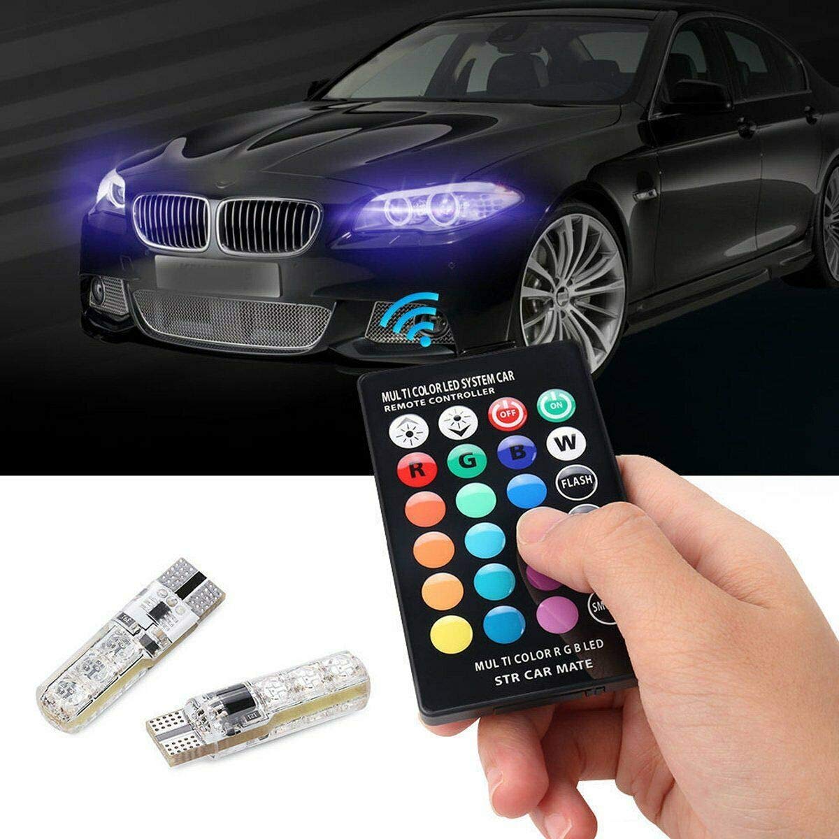 ICBEAMER T10 194 168 w5w RGB LED Remote Atmosphere light Bulbs Strobe 16 Colors Replace Map/Dome/License Plate/Parking