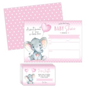 your main event prints elephant girl baby shower invitations, peanut baby shower invites with diaper raffles cards, sprinkle, 20 invites including envelopes