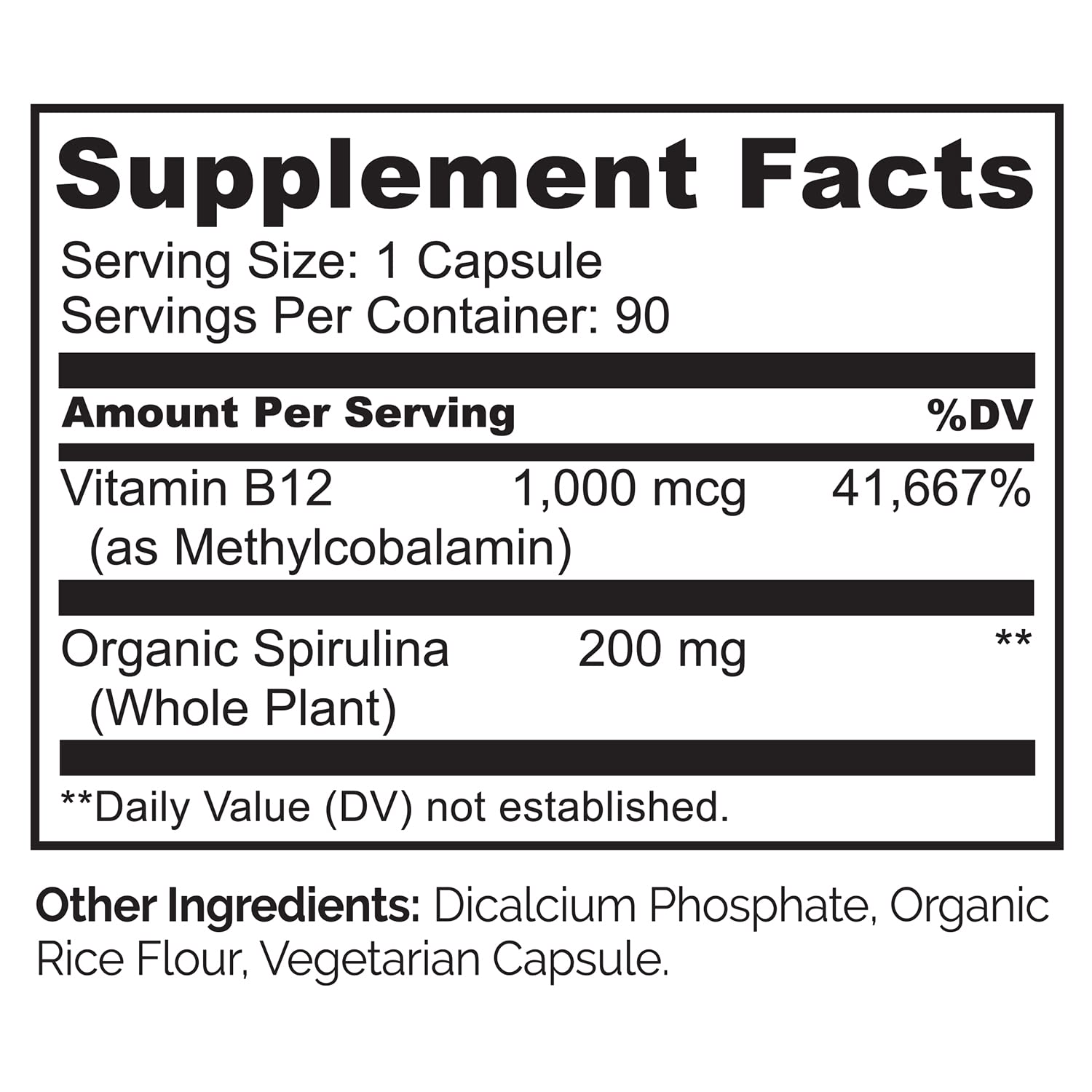 NATURELO Vegan B12 - Methyl B12 with Organic Spirulina - High Potency Vitamin B12 1000 mcg Methylcobalamin - Supports Healthy Mood, Energy, Heart & Eye Health - 90 Capsules