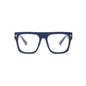 unisex stylish square non-prescription eyeglasses glasses flat top big eyeglass frames large lens clear lens eyewear (blue)