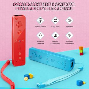 PGYFDAL Wii Controller 2 Pack, Wii Remote Controller and Nunchuck Joystick with Silicone Case and Wrist Strap for Holiday (Red and Blue)