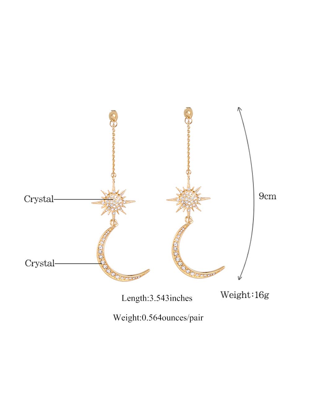 Zinc Moon Earrings for women Girls Moon and Star Earrings Jewelry Fashion Long Drop Dangle Stud