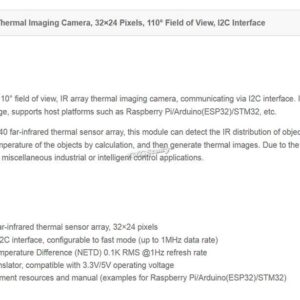 MLX90640 IR Array Thermal Imaging Camera 32×24 Pixels 110° Field of View I2C Interface 3.3V/5V Compatible with Raspberry Pi (ESP32) STM32 @XYGStudy (MLX90640-D110 Thermal Camera)