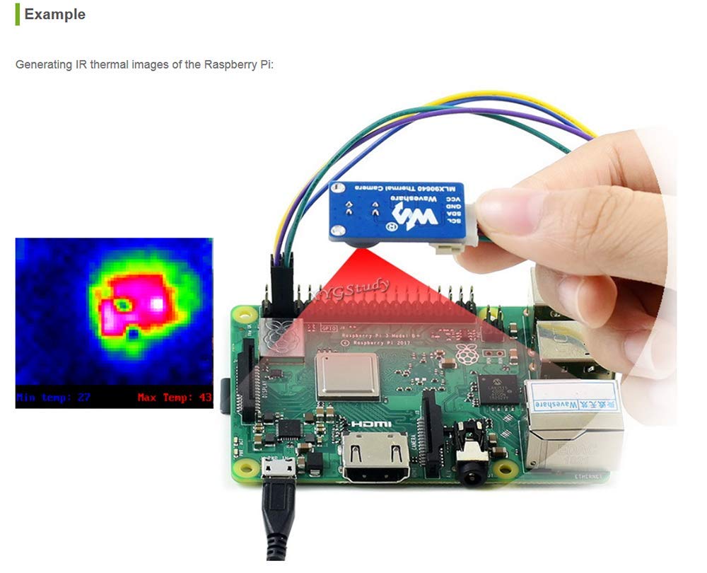 MLX90640 IR Array Thermal Imaging Camera 32×24 Pixels 110° Field of View I2C Interface 3.3V/5V Compatible with Raspberry Pi (ESP32) STM32 @XYGStudy (MLX90640-D110 Thermal Camera)