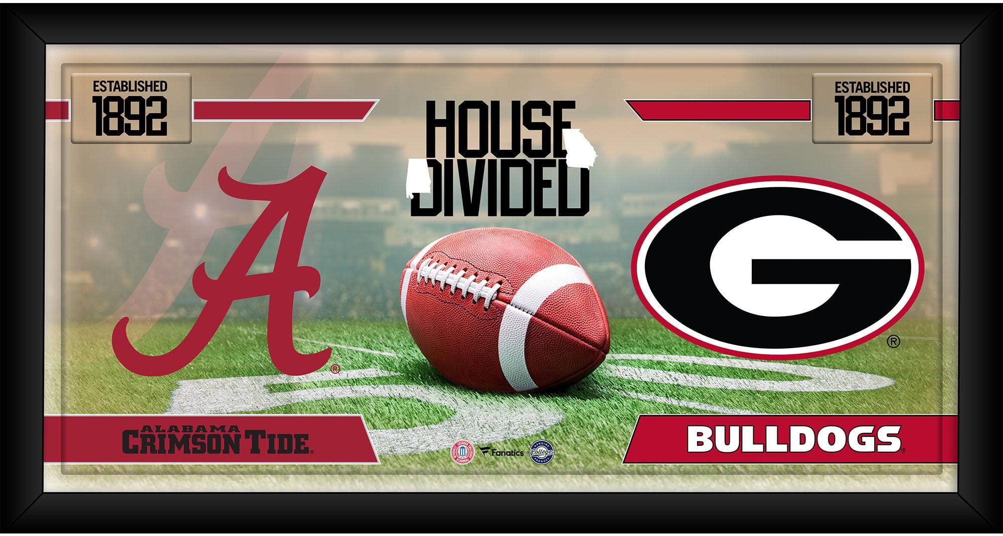 Alabama Crimson Tide vs. Georgia Bulldogs Framed 10" x 20" House Divided Football Collage - College Team Plaques and Collages