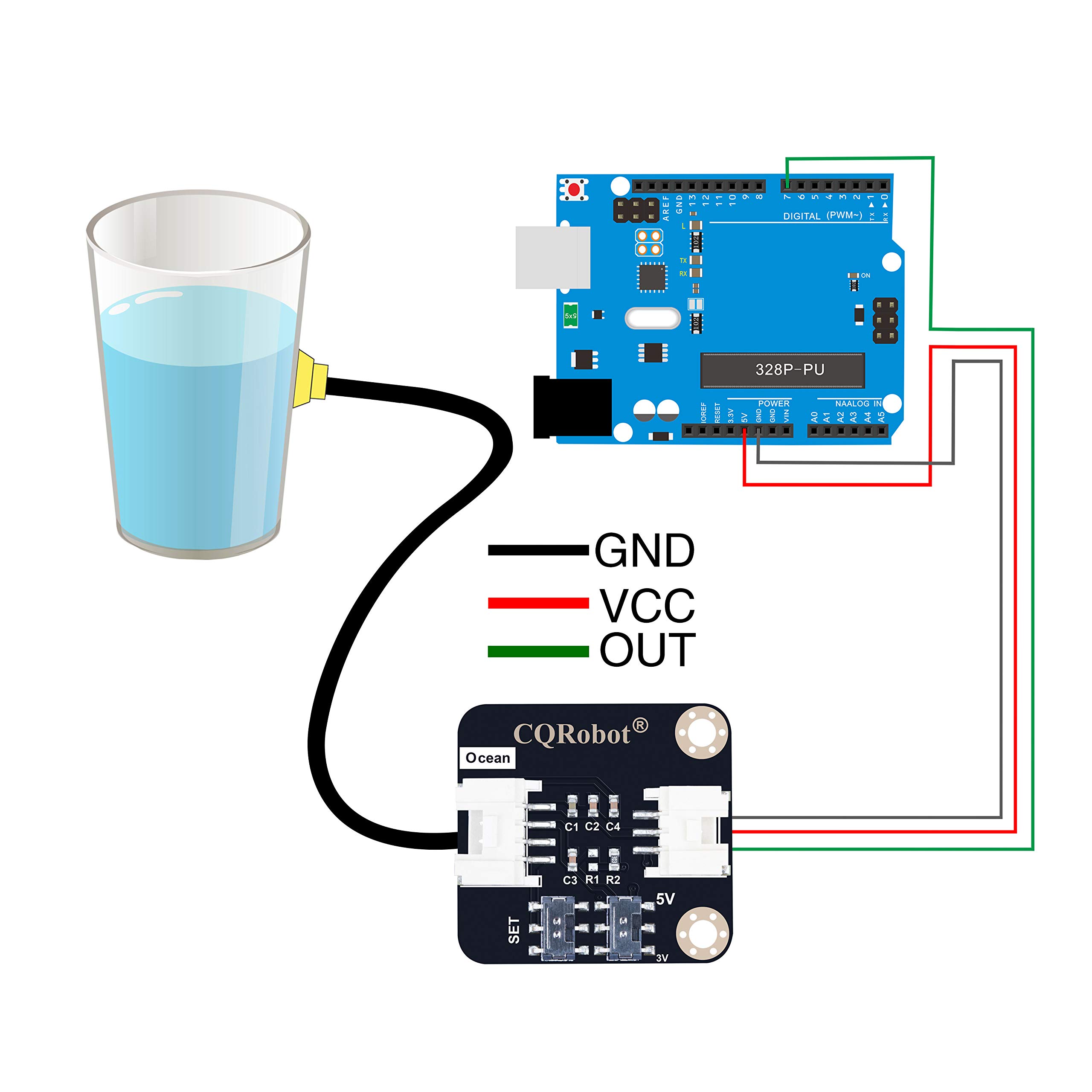 CQRobot Ocean: Non-Contact Water/Liquid Level Sensor Compatible with Arduino, Raspberry Pi and Other Motherboards. for Industrial Production, Aquarium, Chemical Liquid, Agriculture, Gardening, etc.