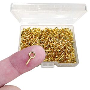 300pcs small screw eye pins,10 x 5mm eye pins hooks,mini screw eye pin peg for arts & crafts projects,self tapping screws hooks ring for cork top bottles & charm bead & diy jewelry making (gold)