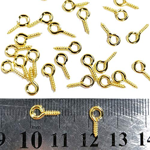 300PCS Small Screw Eye Pins,10 x 5mm Eye pins Hooks,Mini Screw Eye Pin Peg for Arts & Crafts Projects,Self Tapping Screws Hooks Ring for Cork Top Bottles & Charm Bead & DIY Jewelry Making (Gold)