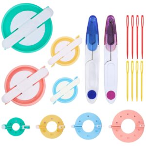 2 set pompom makers of 6 sizes, joersh 50 pcs pom pom kit includes 8 pcs pom pom maker, 2 pcs thread cutter scissors, 40 pcs plastic needles for fluff ball weave diy wool yarn knitting