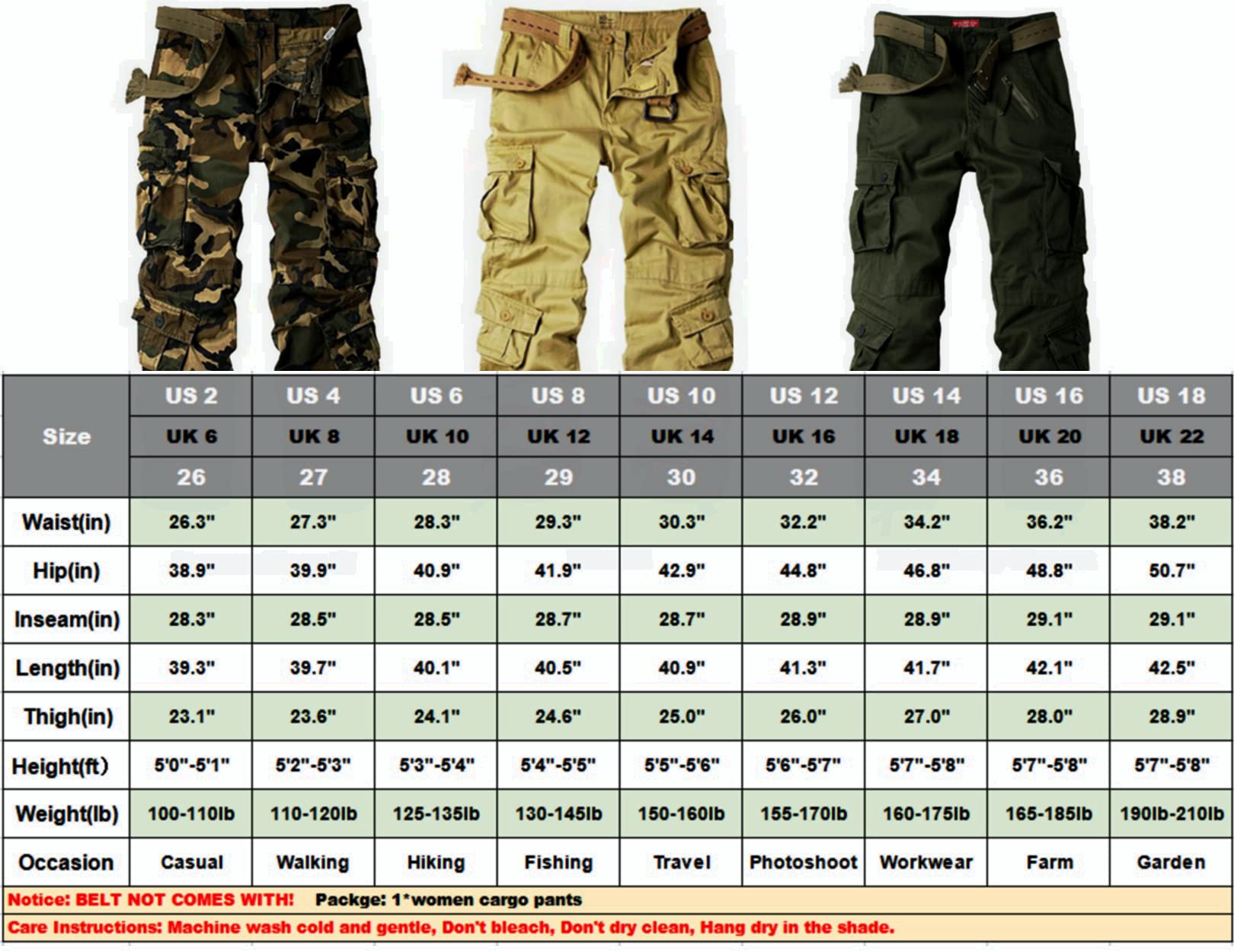 Women's Cotton Casual Military Army Cargo Combat Work Pants with 8 Pocket Black US 6