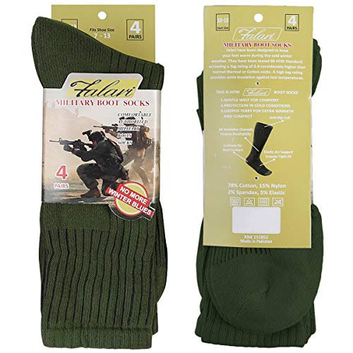 Falari 4 Pairs US Army Military Boot Socks Combat Trekking Hiking Policemen Firefighter Security Guard Out Door Activities Socks (4-pack Green, 10-13)