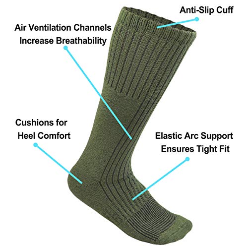 Falari 4 Pairs US Army Military Boot Socks Combat Trekking Hiking Policemen Firefighter Security Guard Out Door Activities Socks (4-pack Green, 10-13)