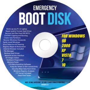 ralix windows emergency boot disk - for windows 98, 2000, xp, vista, 7, 10 pc repair dvd all in one tool (latest version)