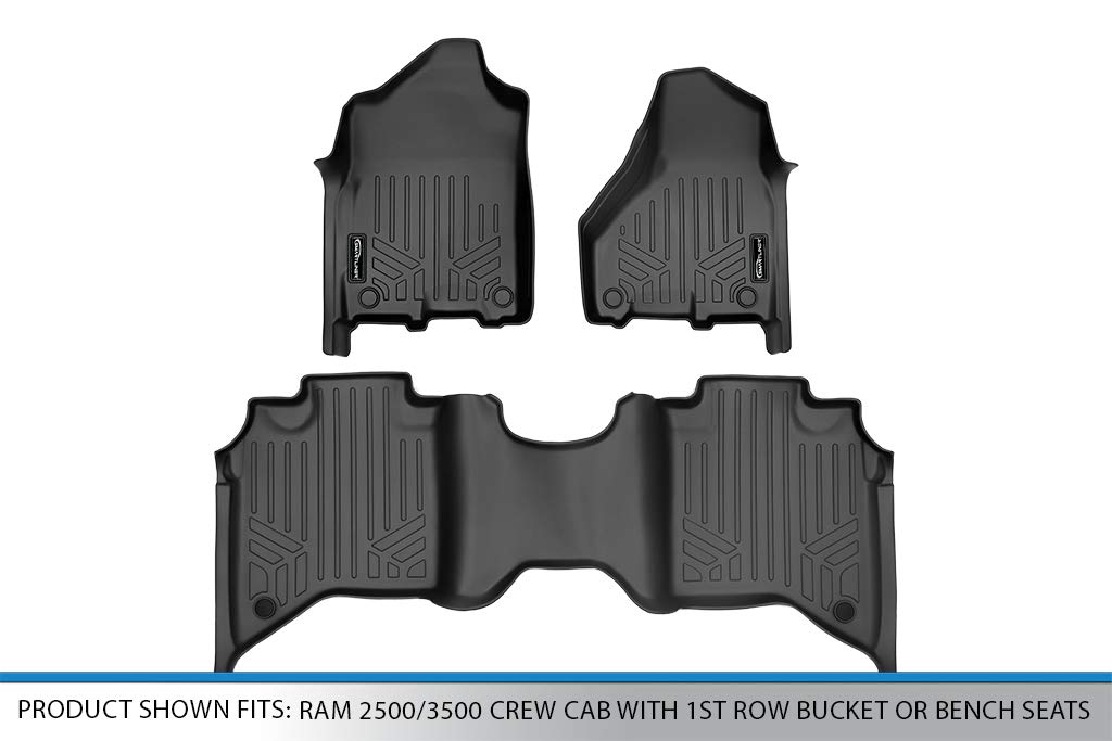 SMARTLINER Custom Floor Mats 2 Row Liner Set Black Compatible with 2019-2022 Ram 2500/3500 Crew Cab with 1st Row Bucket or Bench Seats