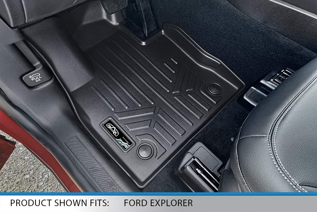 SMARTLINER Custom Fit Floor Mats 1st Row Liner Set Black Compatible with 2020-2023 Compatible with Ford Explorer Fits 6 and 7 Passenger Models