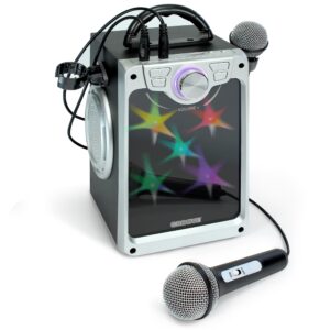 croove karaoke machine for kids - kids karaoke machine for girls and boys with 2 microphones – bluetooth, aux, usb connectivity and flashing disco lights in singing machine