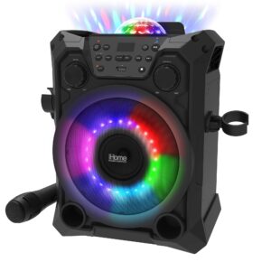 iHome Karaoke Machine with Bluetooth Speaker and Wired Microphone Designed for Kids and Adults, Includes USB Recording Feature and Party Lights
