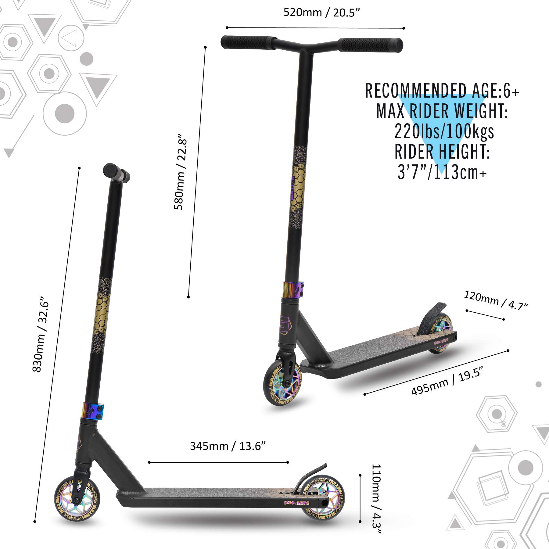 Sullivan Resolute Pro Scooter for Teens | Premium Quality Trick Scooter Lightweight Deck and Alloy Core Wheels with ABEC-7 Bearings | Freestyle BMX Stunt Scooter for Adults (Neo/Black)