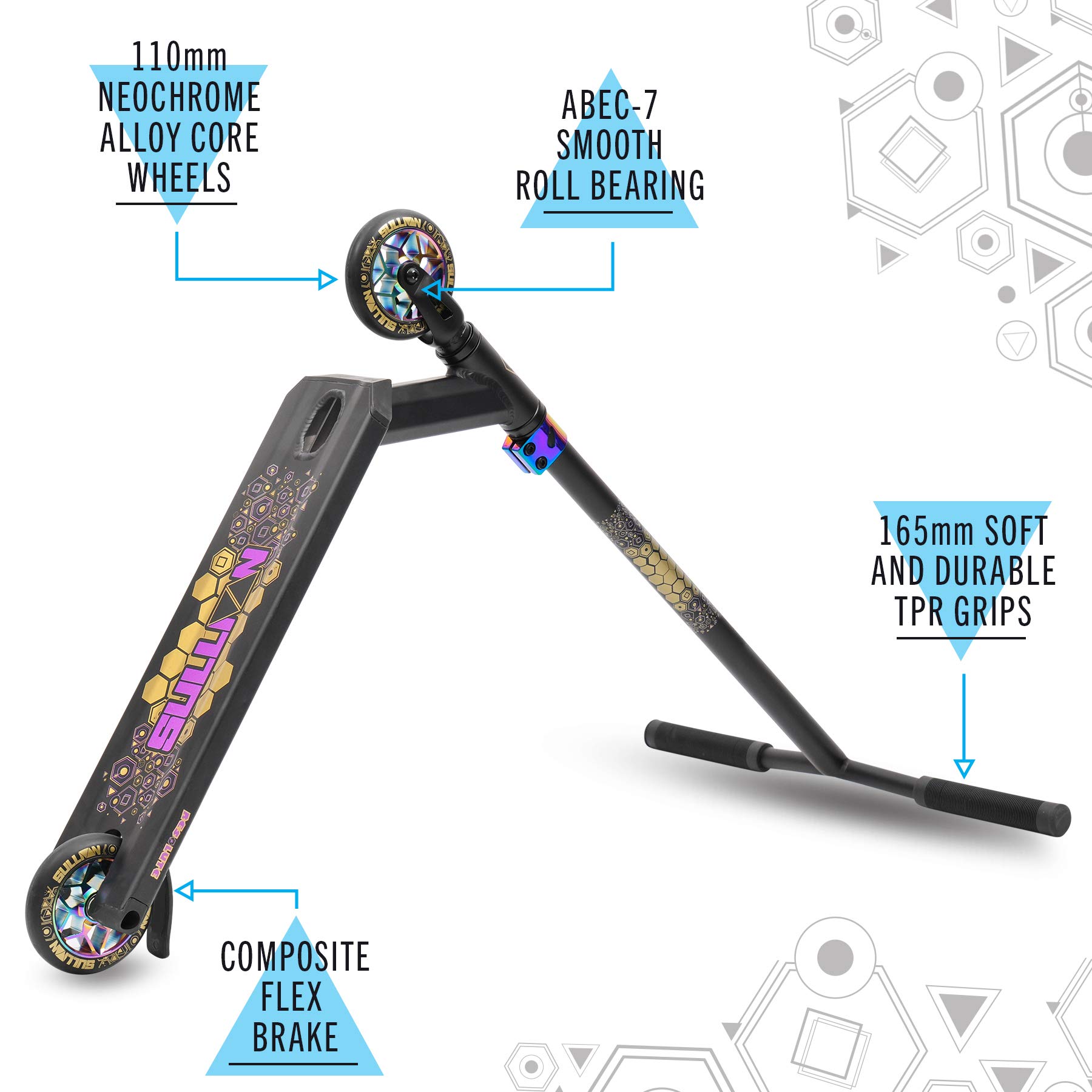 Sullivan Resolute Pro Scooter for Teens | Premium Quality Trick Scooter Lightweight Deck and Alloy Core Wheels with ABEC-7 Bearings | Freestyle BMX Stunt Scooter for Adults (Neo/Black)