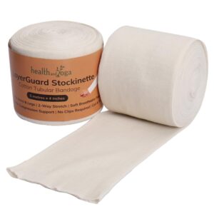 healthandyoga™ layerguard cotton stockinette sleeve roll, stretchable raw cotton – comfort wear, sweat absorbent tubular bandage – prevents residue build up - under - over cast sleeve bandage wear (off-white 4 inch)