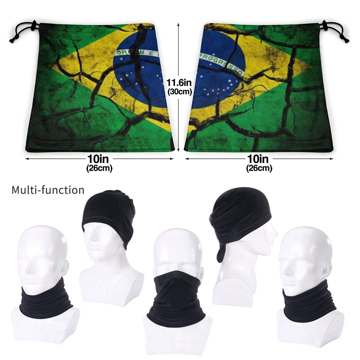 Brazil Flag Design Neck Gaiter, Headwear, Face Sun, Magic Scarf, Bandana, Balaclava, Headband for Fishing, Motorcycling, Running, Skateboarding, Moisture Wicking Uv Protection Multicolored