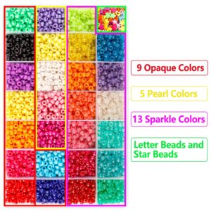 Pony Beads, 4,600 pcs 9mm Pony Beads Set in 27 Colors with Letter Beads, Star Beads and Elastic String for Bracelet Jewelry Making by INSCRAFT