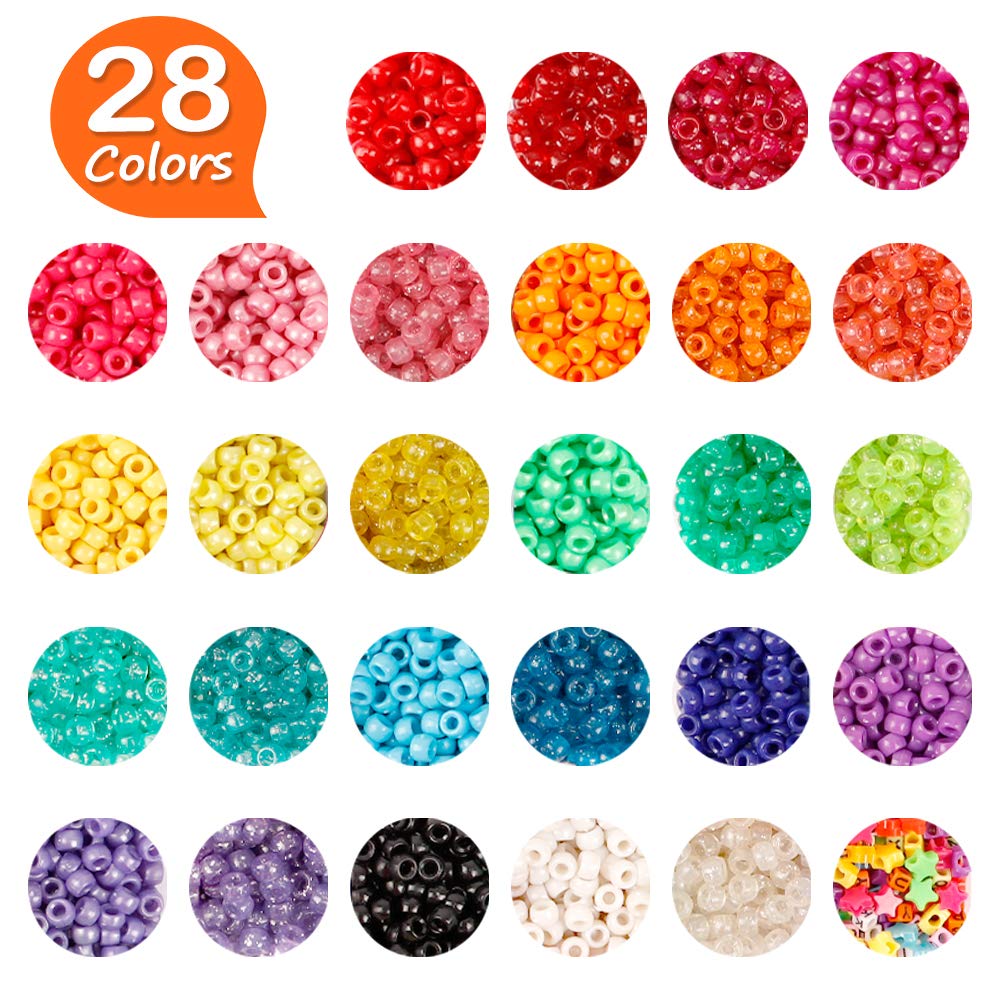 Pony Beads, 4,600 pcs 9mm Pony Beads Set in 27 Colors with Letter Beads, Star Beads and Elastic String for Bracelet Jewelry Making by INSCRAFT