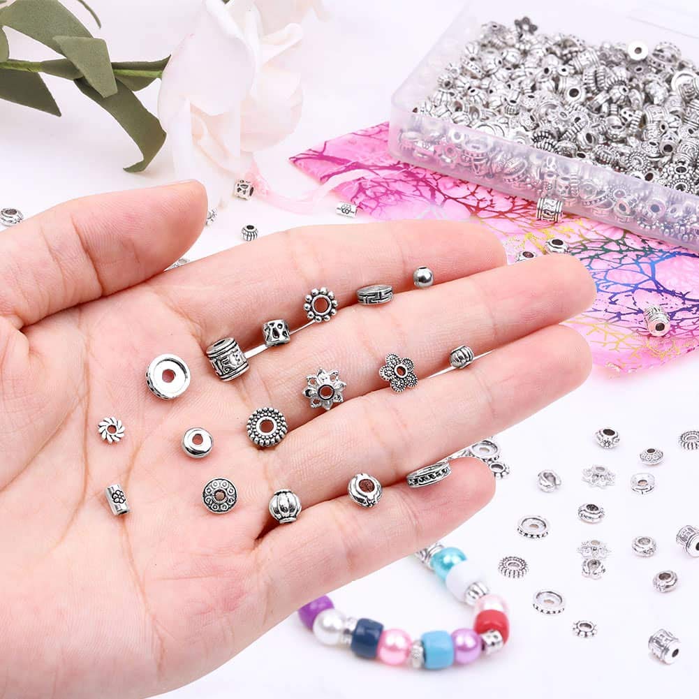 Cridoz Metal Spacer Beads for Making Bracelet, Necklace, Jewelry Making and Findings Accessories, 900Pcs, Silver