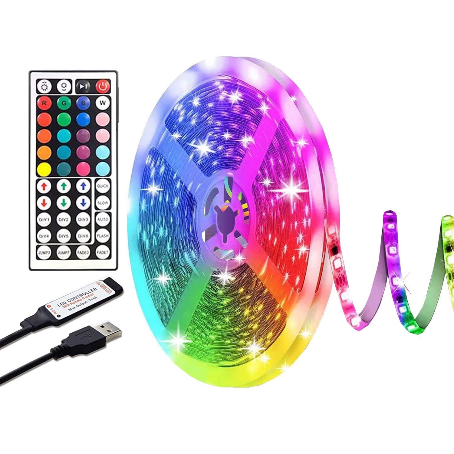 aijiaer LED Strip Lights 16.5Ft/5M RGB SMD 5050 150LEDs Rope Lighting Color Changing Full Kit with 44 Keys Remote Controller