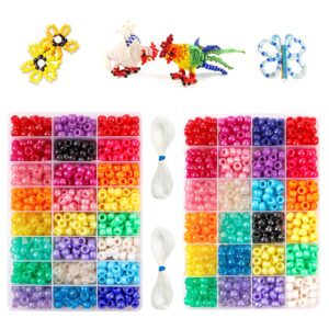 pony beads, 1,900 pcs 9mm pony beads set in 24 colors with elastic string for bracelet jewelry making by inscraft