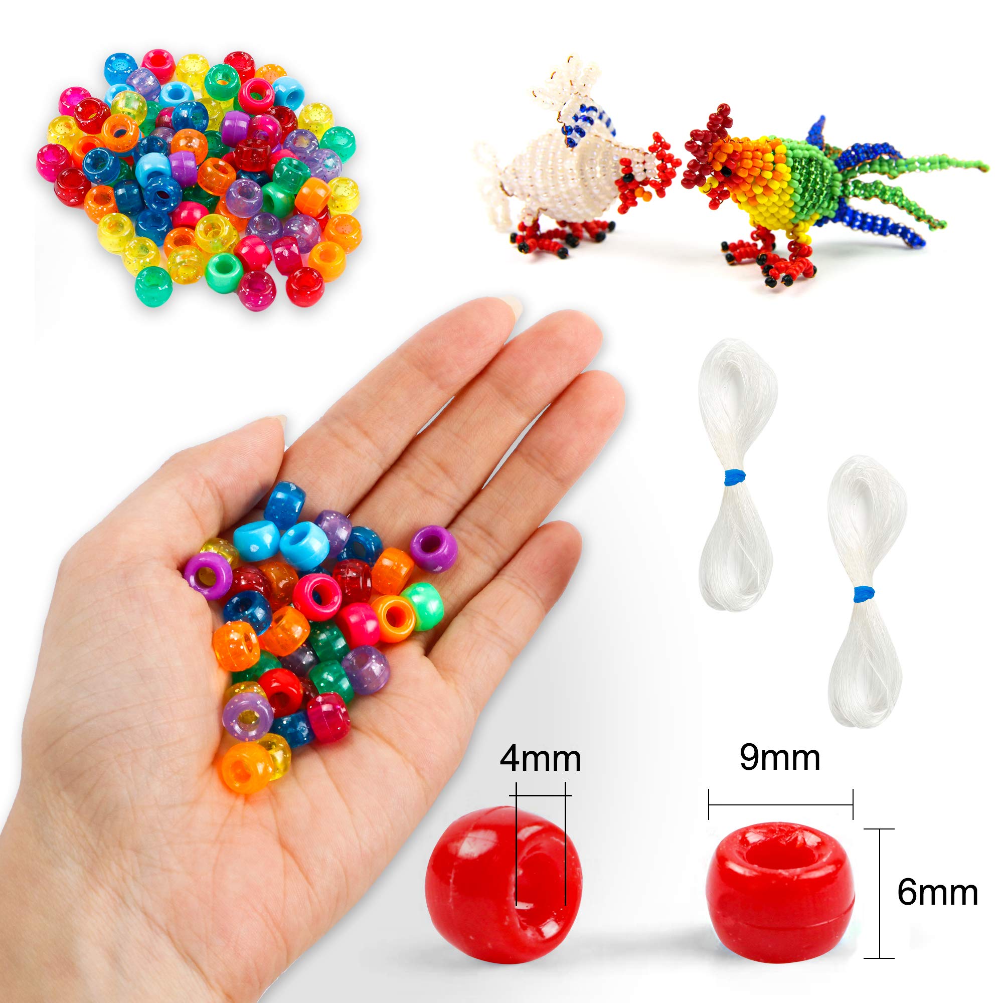 Pony Beads, 1,900 pcs 9mm Pony Beads Set in 24 Colors with Elastic String for Bracelet Jewelry Making by INSCRAFT