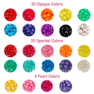 Pony Beads, 1,900 pcs 9mm Pony Beads Set in 24 Colors with Elastic String for Bracelet Jewelry Making by INSCRAFT