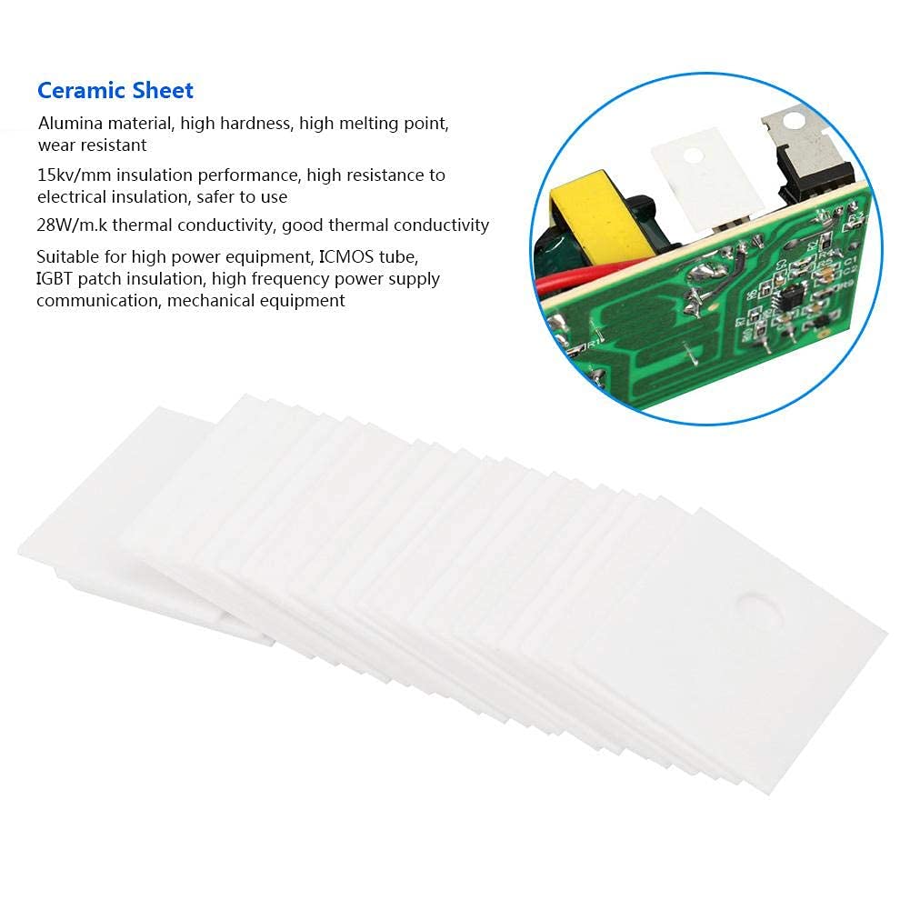 100 Pcs TO-247 17 x 22 x 1mm Alumina Ceramic Insulating Sheet High Hardness Excellent Wear Resistance MOS Transistor IGBT Cooling Pad with 3.7mm Hole