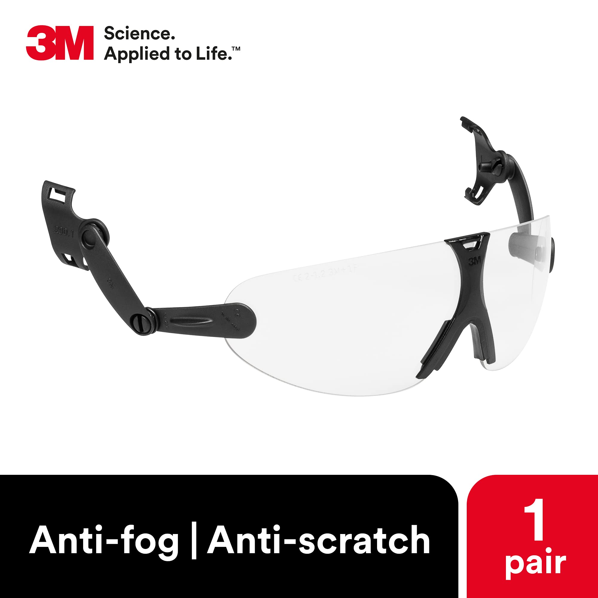 3M Safety Glasses, ANSI Z87, Anti-Fog Clear Lens, Attaches to Hard Hat Suspension