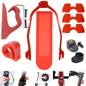 chuancheng for xiaomi mijia m365/m365 pro m187 electric scooter accessories pack set 1 hook, 1 rear fender support, 1 dashboard cover, 3 rubber, 1 fender hook, 1 cover, 1 wrench buckle (red)