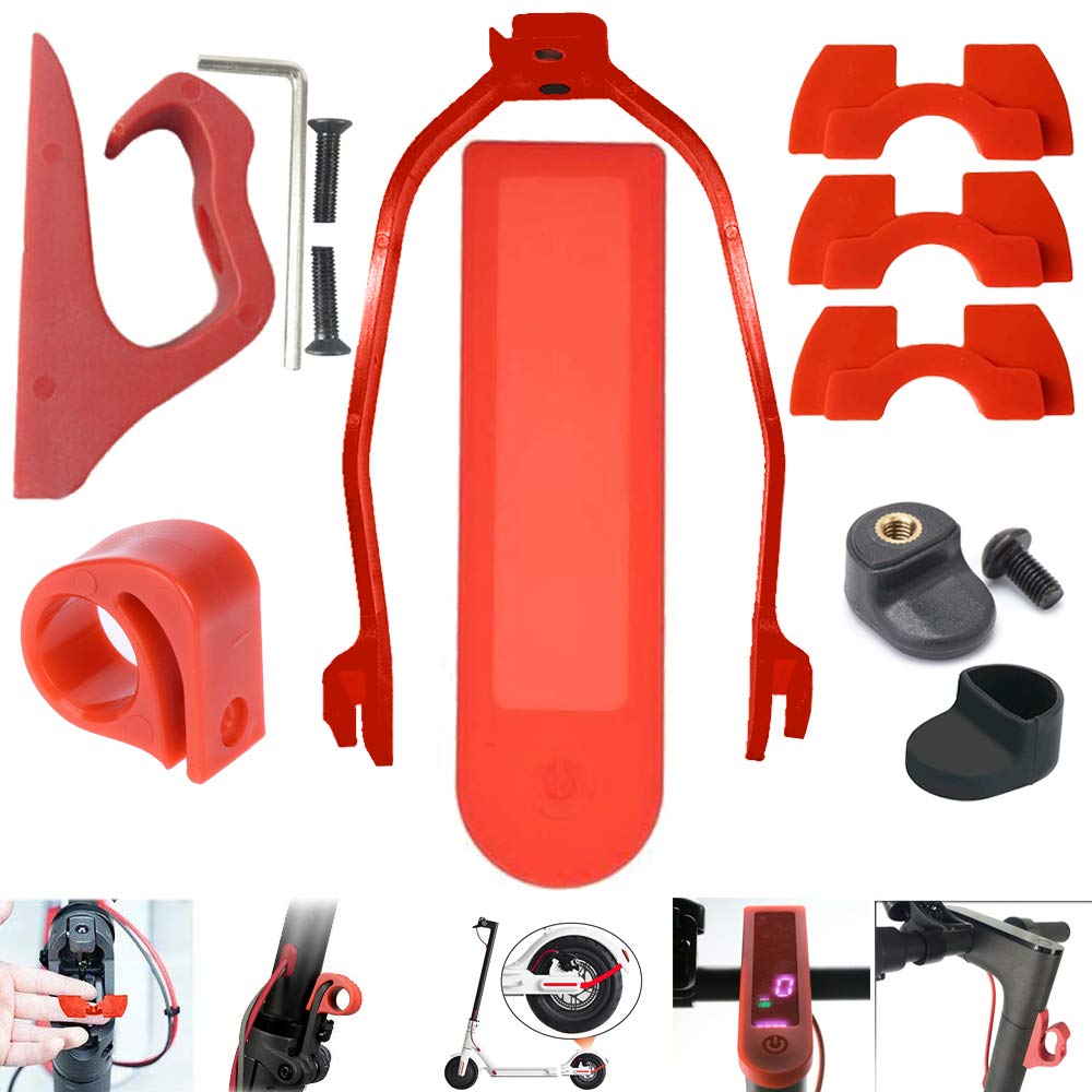 Chuancheng for Xiaomi Mijia M365/M365 Pro M187 Electric Scooter Accessories Pack Set 1 Hook, 1 Rear Fender Support, 1 Dashboard Cover, 3 Rubber, 1 Fender Hook, 1 Cover, 1 Wrench Buckle (Red)