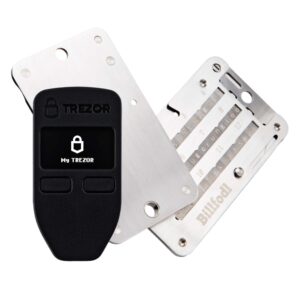 trezor one + billfodl - cryptocurrency hardware wallet with steel wallet cold seed storage (2 items)