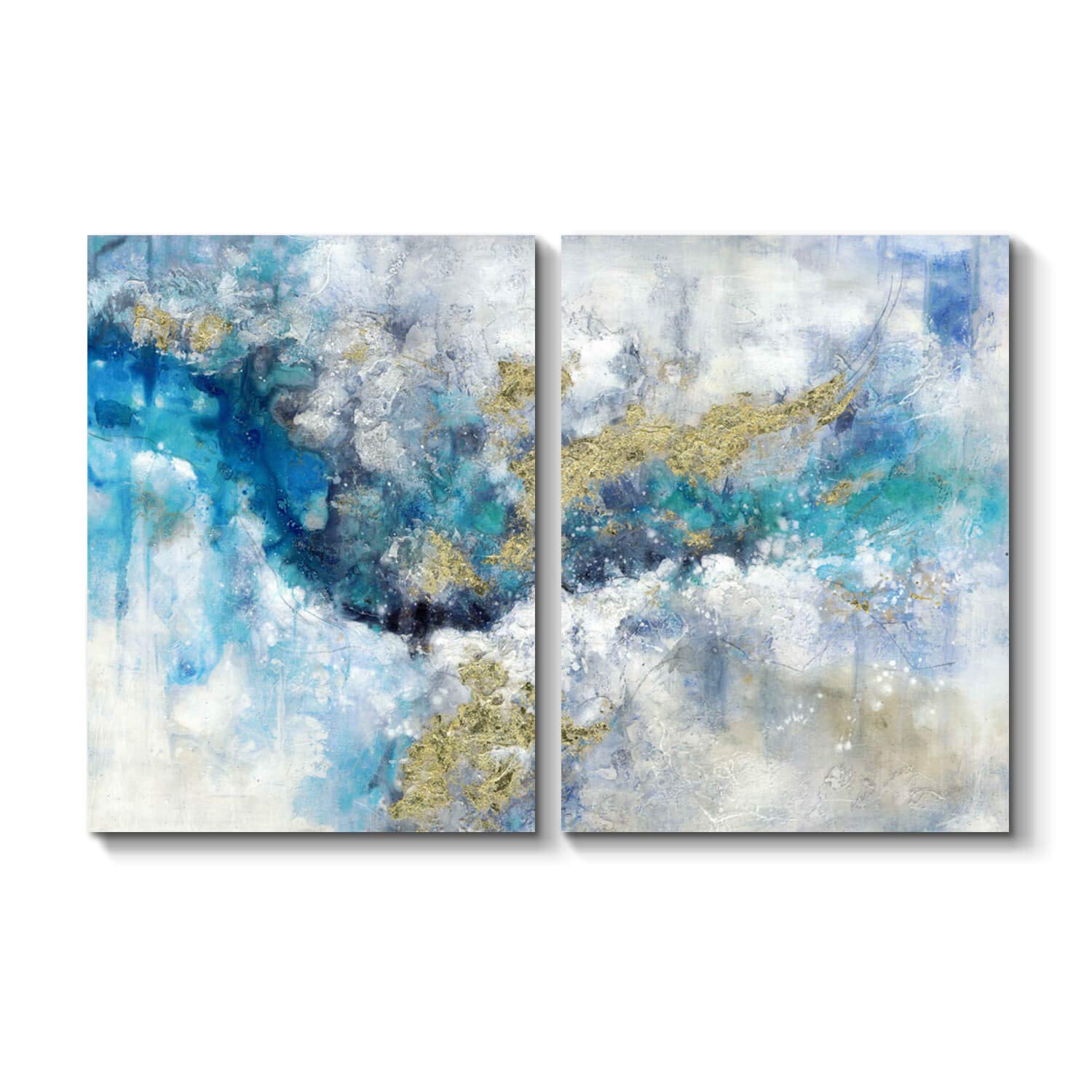 TAR TAR STUDIO Abstract Canvas Artwork Wall Art: White and Blue Painting Hand Painted Picture for Bedroom (18''W x 24''H x 2 PCS)