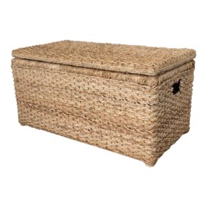 Wholestory Collective Handwoven Wicker 35" Banana Leaf Rattan Storage Trunk and Chest Seagrass XL Organizers with Lid, Natural Color with Handles