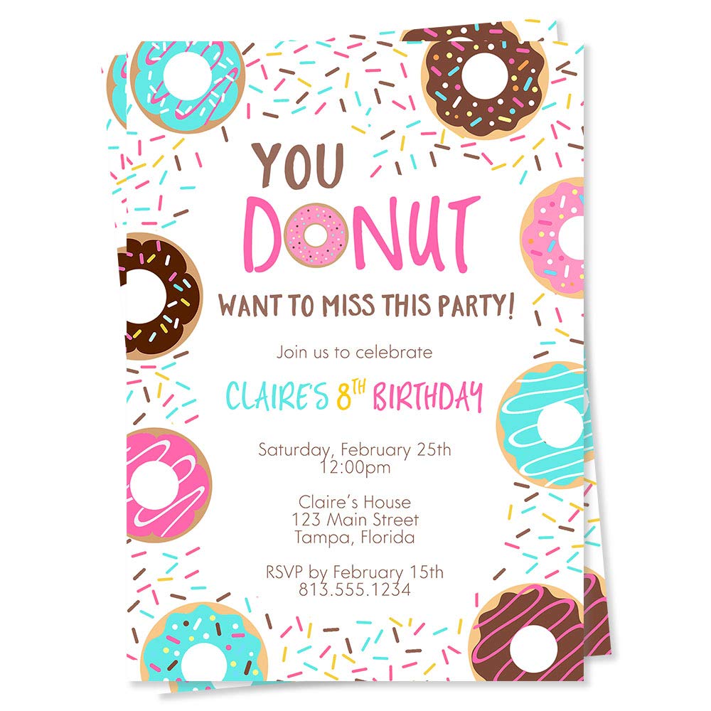 Donut Birthday Party Invitations Doughnut Wanna Miss This Party Invites Sprinkles Adults Kids 30th 40th 50th Retirement Shower Custom Printed Customized Personalized (12 Count)